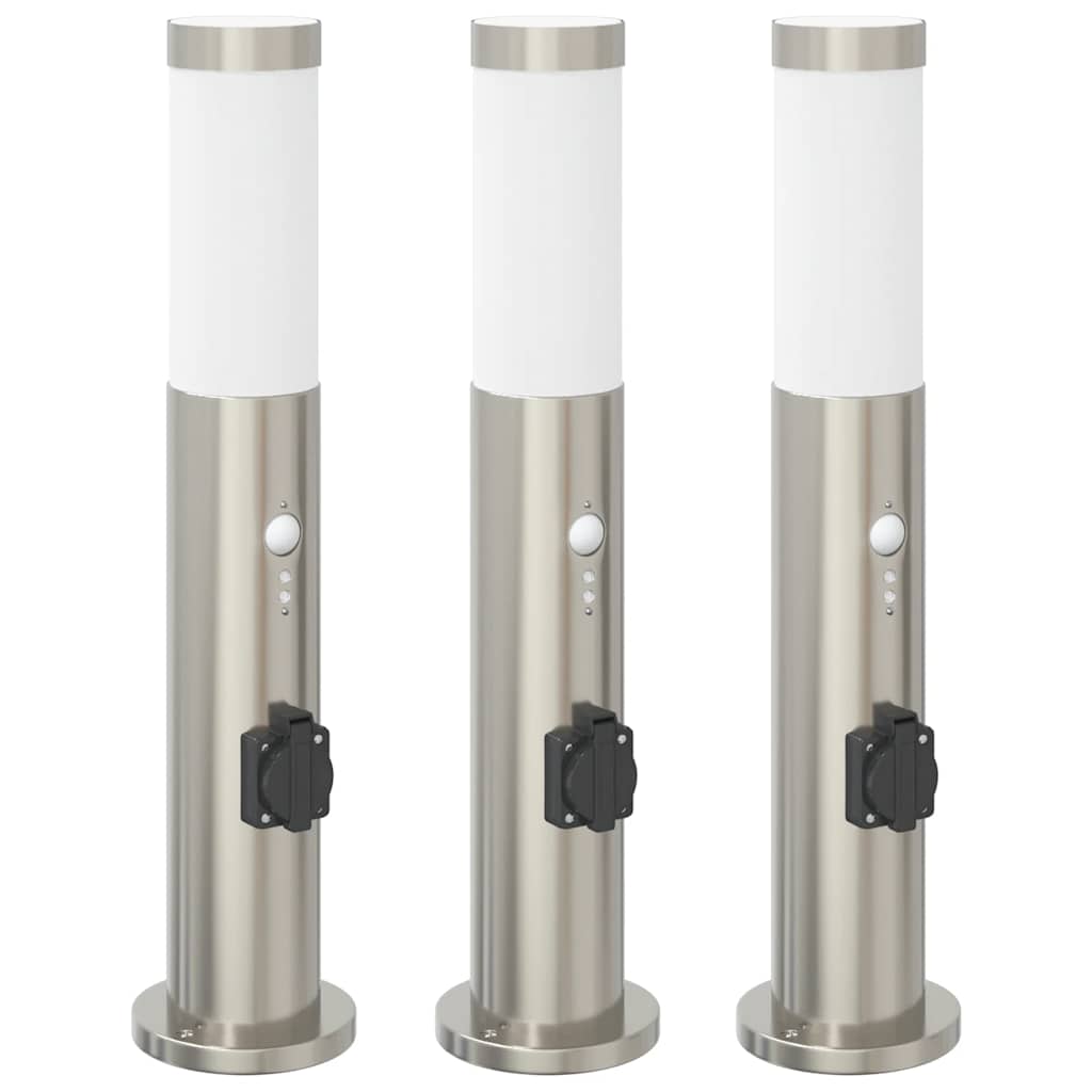 Vidaxx bolardo luminoso con sensor y casquillo 3 piezas 50 cm acero inoxidable IP44