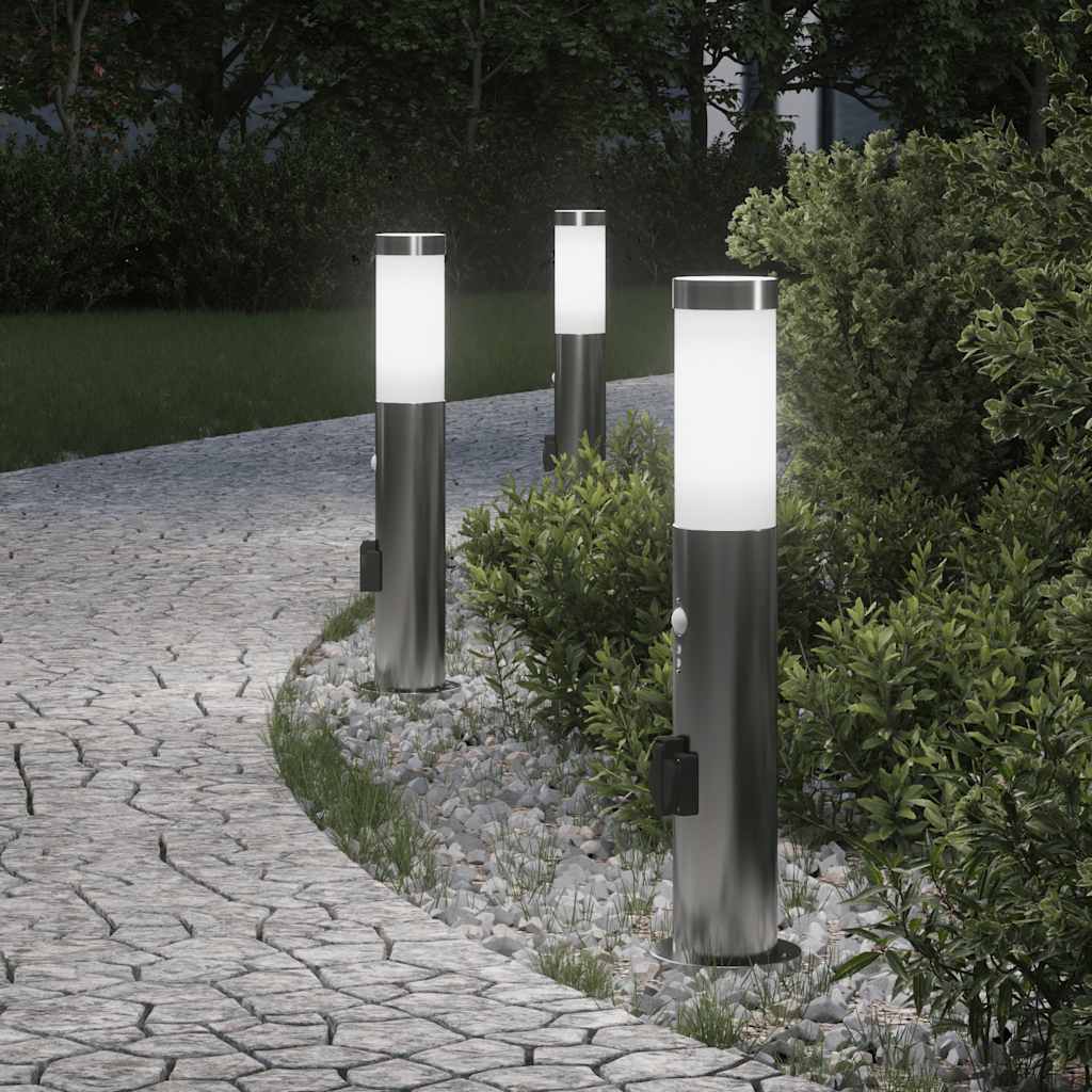 Vidaxx bolardo luminoso con sensor y casquillo 3 piezas 50 cm acero inoxidable IP44