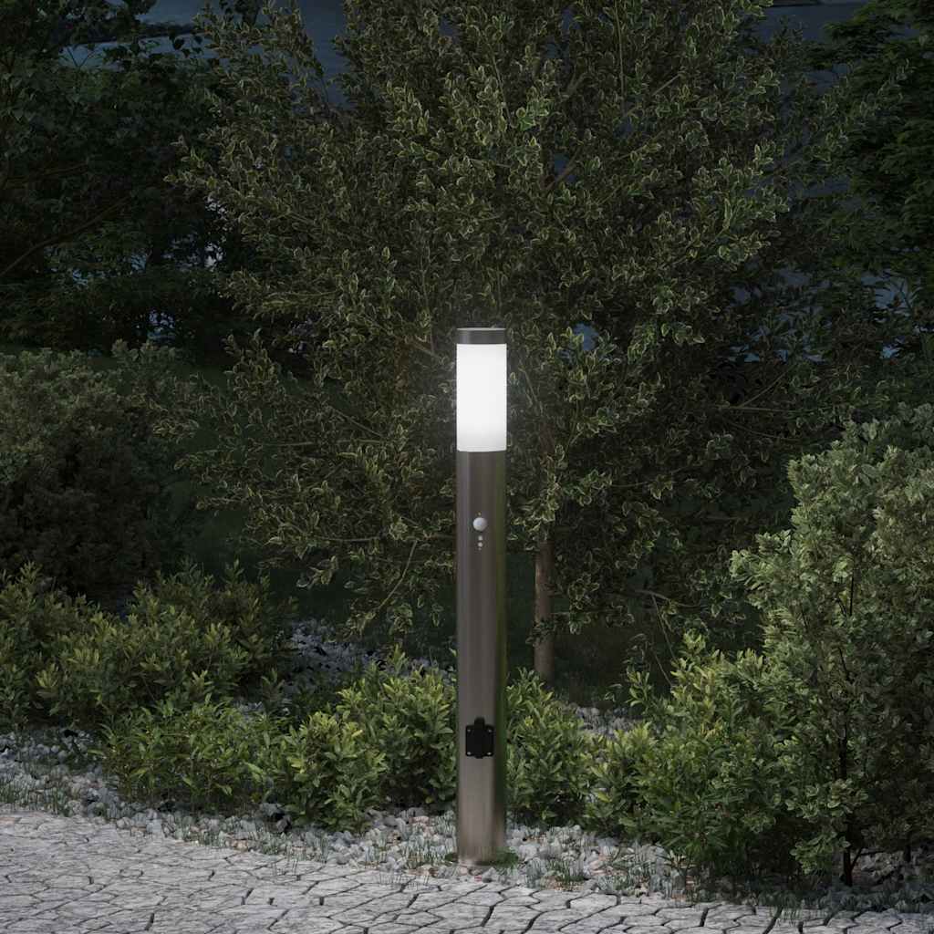 Paletto luminoso Vidaxl con sensore e presa 80 cm in acciaio inox IP44