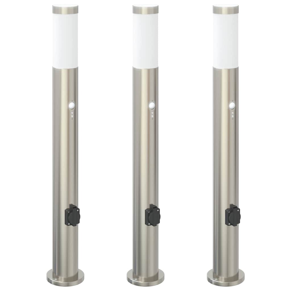 Vidaxx bolardo luminoso con sensor y casquillo 3 piezas 80 cm acero inoxidable IP44