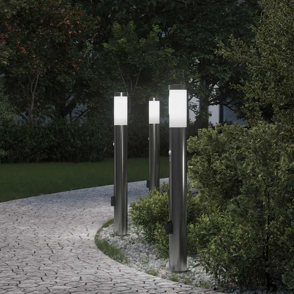 Vidaxx bolardo luminoso con sensor y casquillo 3 piezas 80 cm acero inoxidable IP44