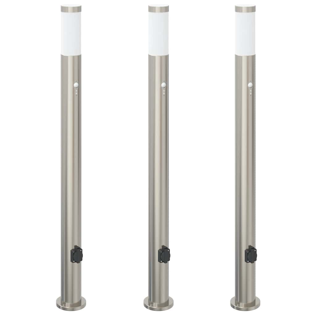 Vidaxx bolardo luminoso con sensor y casquillo 3 piezas 110 cm acero inoxidable IP44