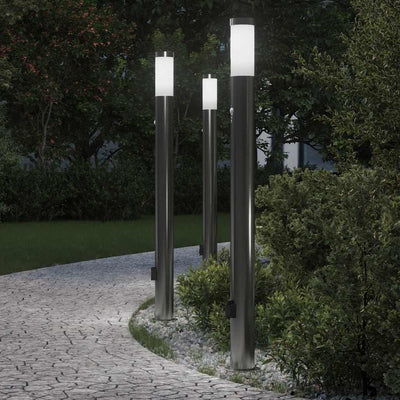 Illuminazione a paletto Vidaxx con sensore e presa 3 pezzi 110 cm in acciaio inossidabile IP44