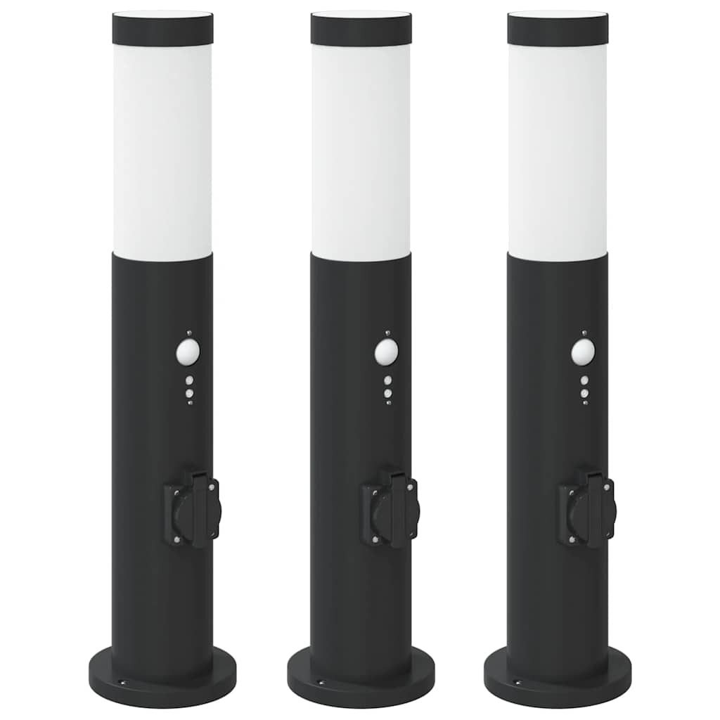 Illuminazione a paletto Vidaxx con sensore e presa 3 pezzi 50 cm in acciaio inossidabile IP44
