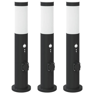 Illuminazione a paletto Vidaxx con sensore e presa 3 pezzi 50 cm in acciaio inossidabile IP44