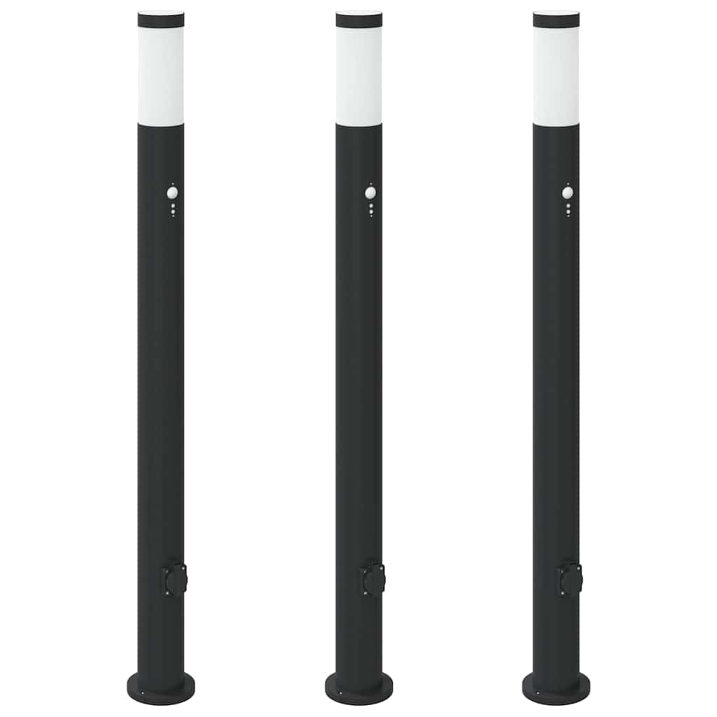 Vidaxl bolderverlichting met sensor en stopcontact 3 stuks 110 cm roestvrij staal ip44