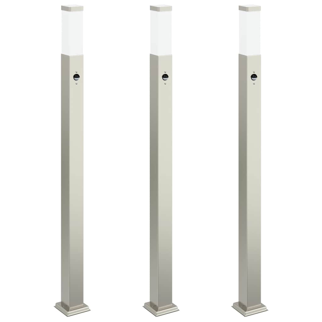 Baliza de iluminación VidaXL con sensor 3 piezas 110 cm acero inoxidable IP44