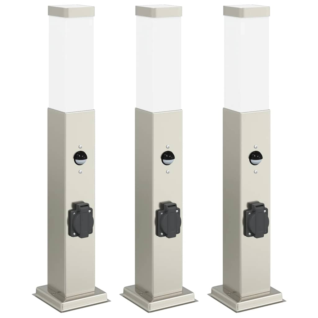 Vidaxl bolderverlichting met sensor en stopcontact 3 stuks 50 cm roestvrij staal ip44