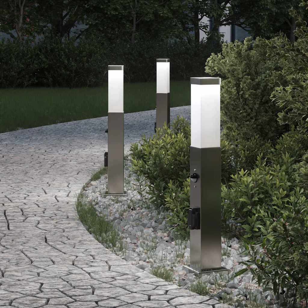 Vidaxl bolderverlichting met sensor en stopcontact 3 stuks 50 cm roestvrij staal ip44