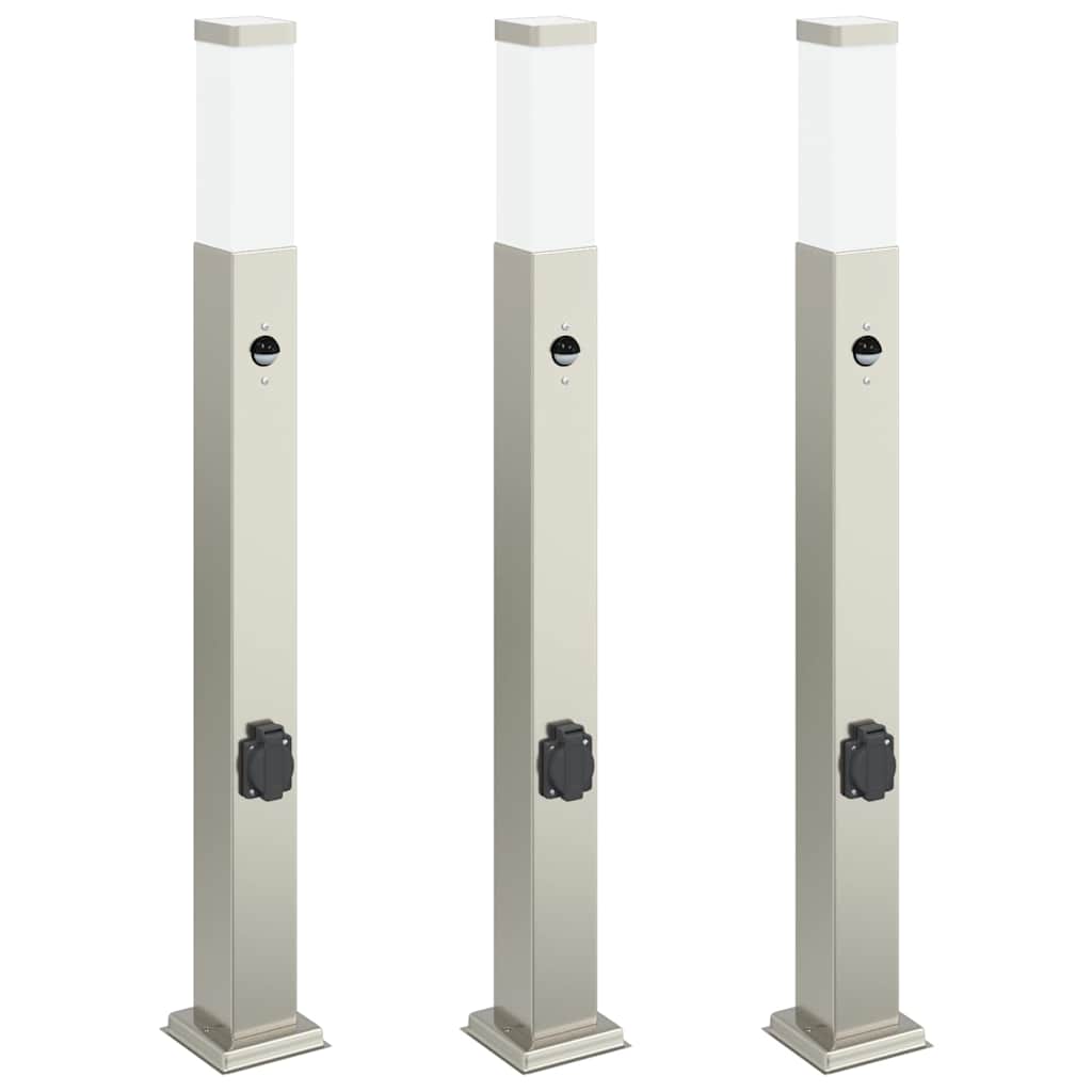 Vidaxl bolderverlichting met sensor en stopcontact 3 stuks 80 cm roestvrij staal ip44