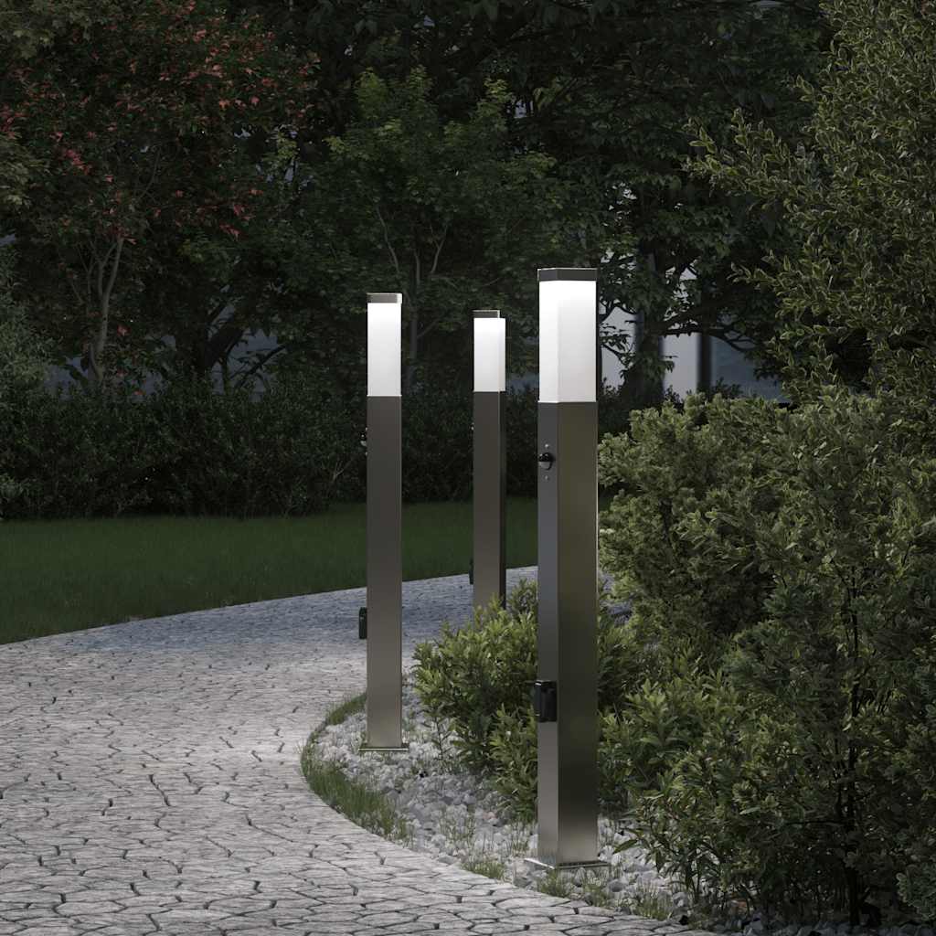 Vidaxl bolderverlichting met sensor en stopcontact 3 stuks 80 cm roestvrij staal ip44