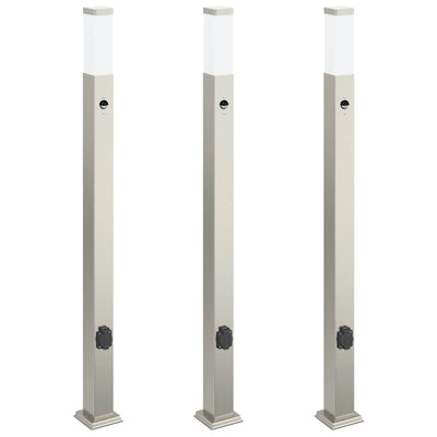 Vidaxl bolderverlichting met sensor en stopcontact 3 stuks 110 cm roestvrij staal ip44