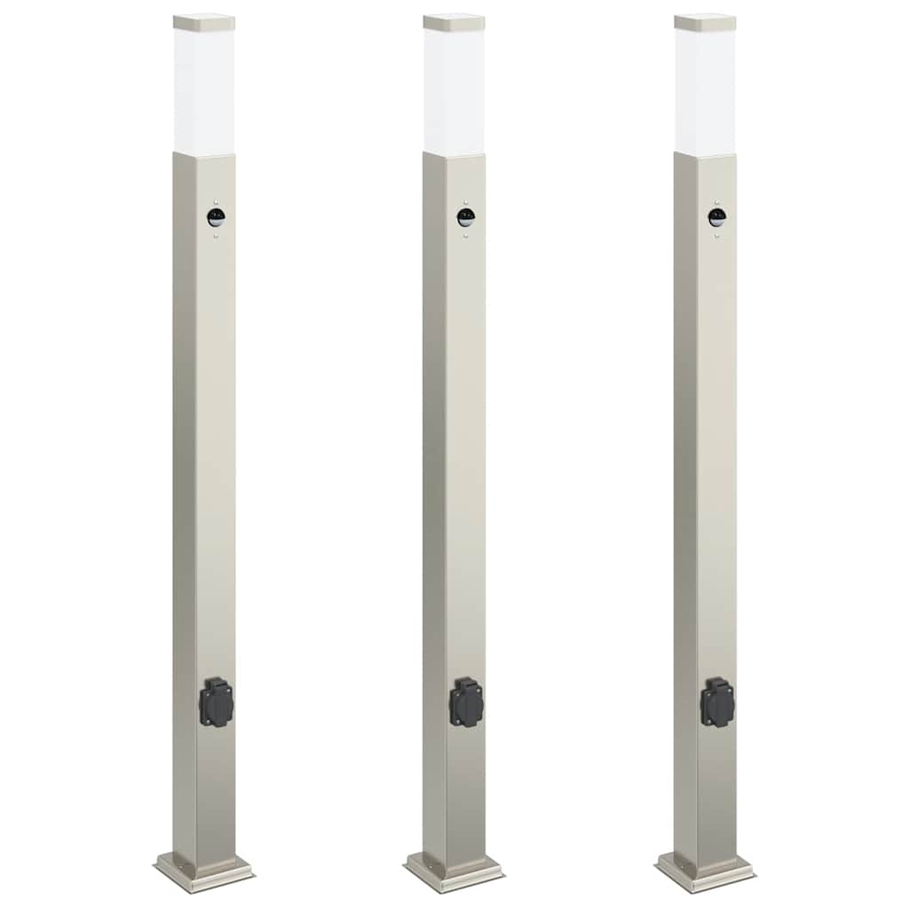 Vidaxl bolderverlichting met sensor en stopcontact 3 stuks 110 cm roestvrij staal ip44