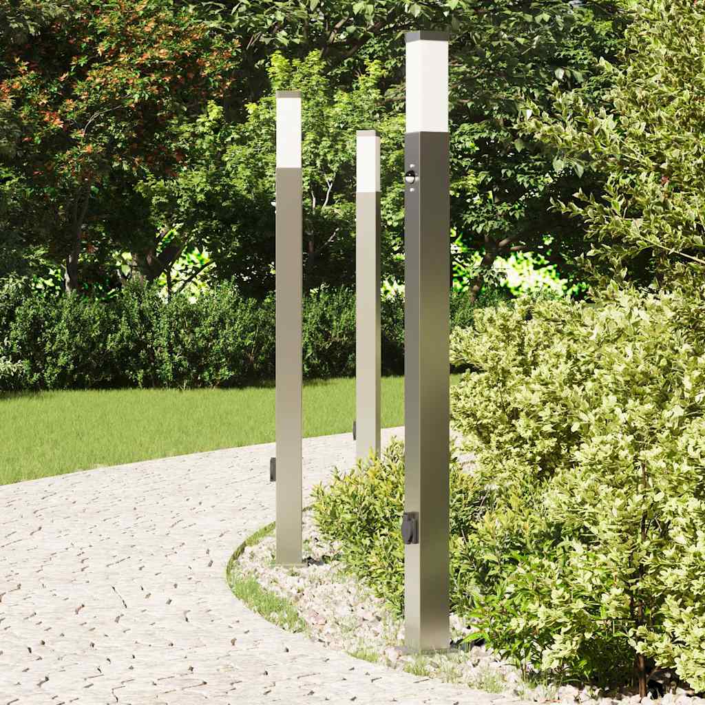 Vidaxl bolderverlichting met sensor en stopcontact 3 stuks 110 cm roestvrij staal ip44