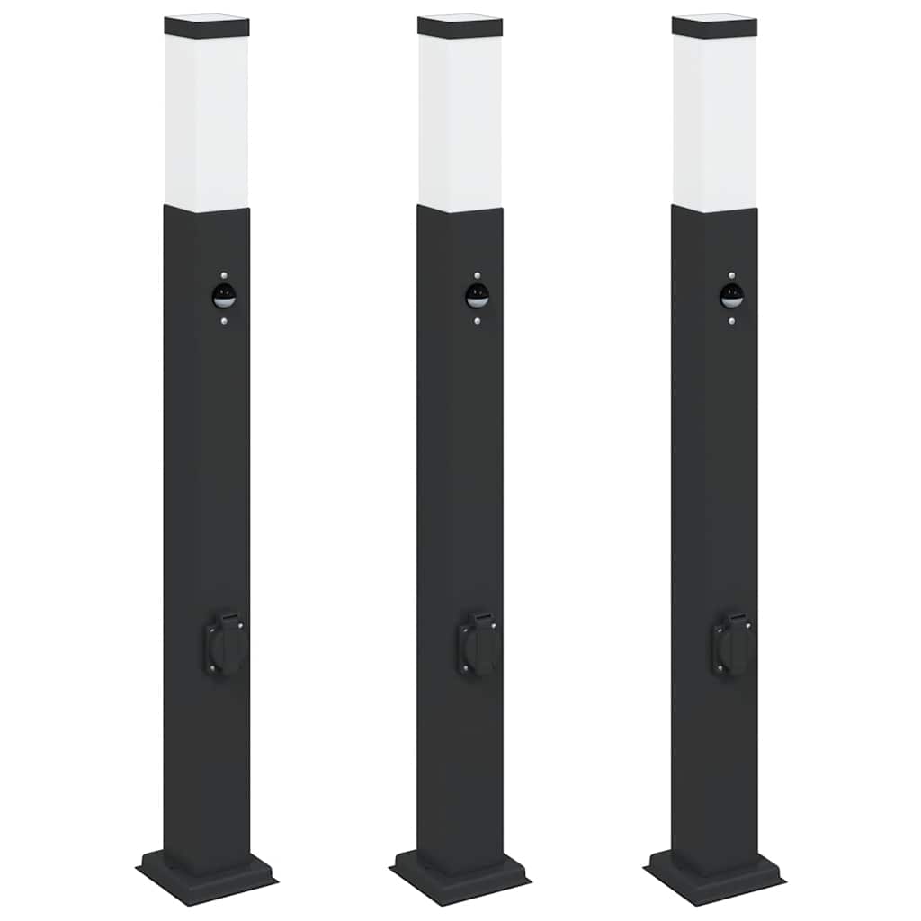 Vidaxl bolderverlichting met sensor en stopcontact 3 stuks 80 cm zwart ip44