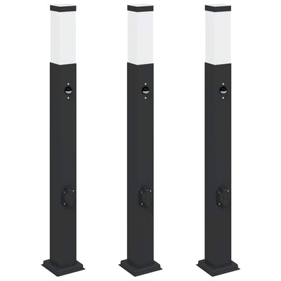 Illuminazione a paletto Vidaxx con sensore e presa 3 pezzi 80 cm nero IP44