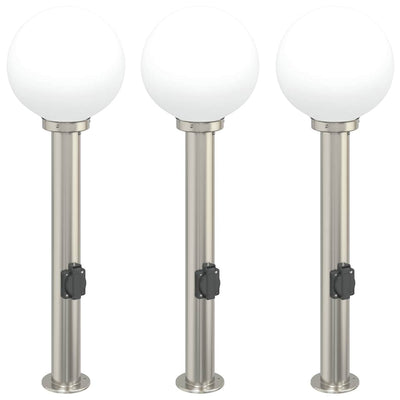 Vidaxl bolderverlichting met stopcontact 3 stuks 80 cm rvs ip44