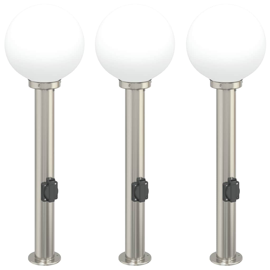 Illuminazione a paletto Vidaxx con presa 3 pezzi 80 cm in acciaio inossidabile IP44