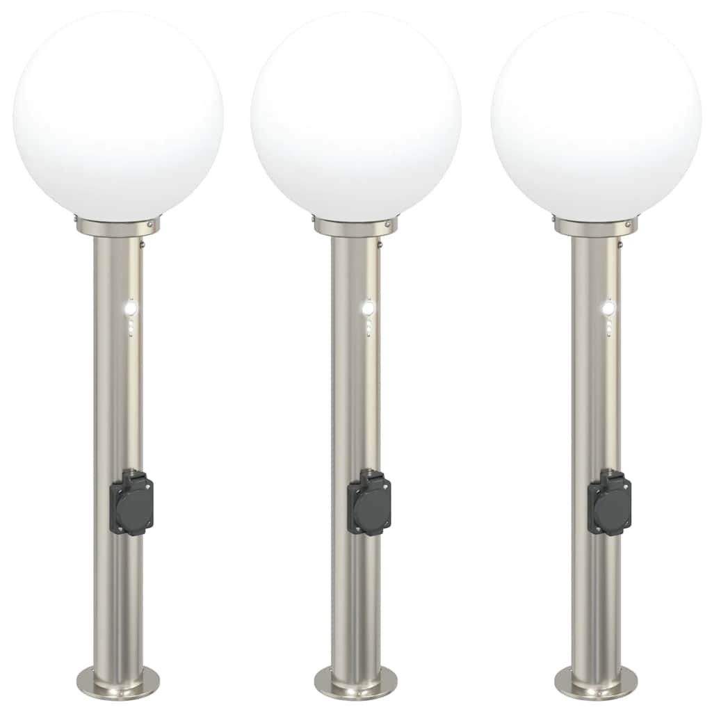 Illuminazione a paletto Vidaxx con sensore e presa 3 pezzi 80 cm in acciaio inossidabile IP44