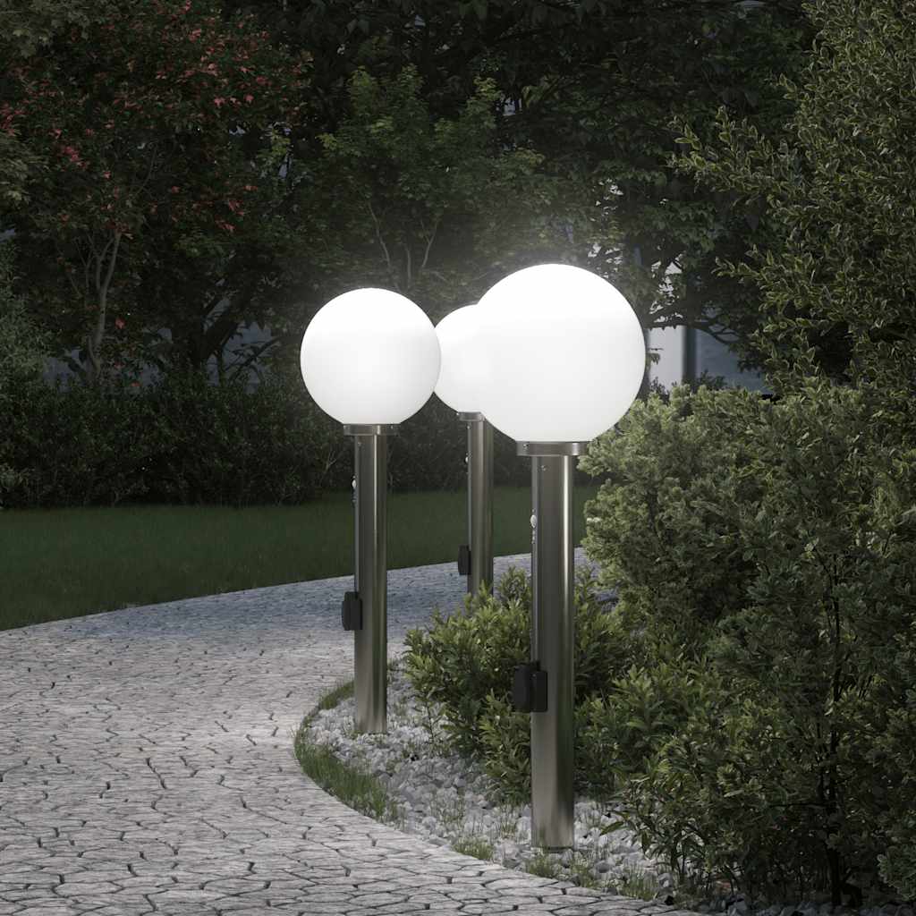 Illuminazione a paletto Vidaxx con sensore e presa 3 pezzi 80 cm in acciaio inossidabile IP44