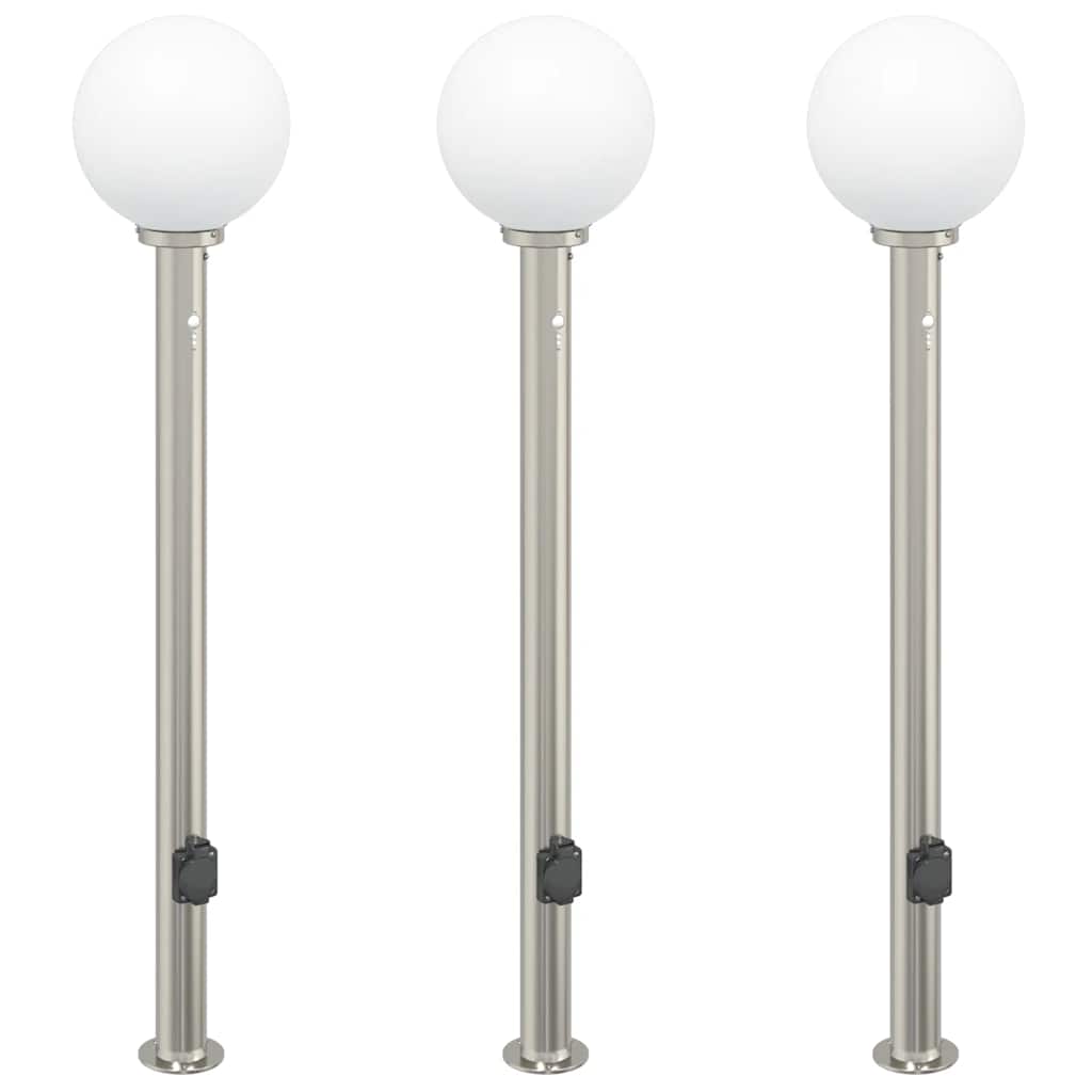 Vidaxl bolderverlichting met sensor en stopcontact 3 stuks 120 cm roestvrij staal ip44