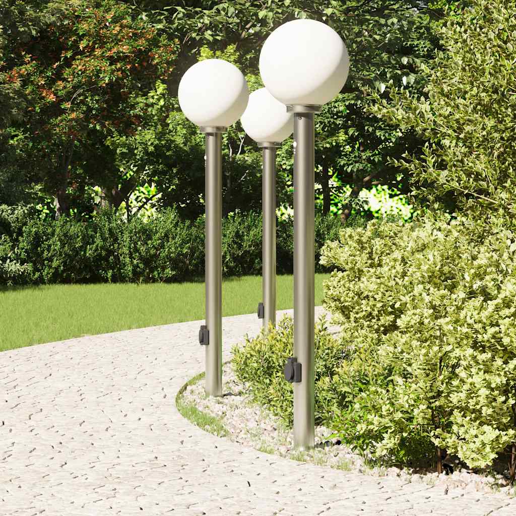 Vidaxl bolderverlichting met sensor en stopcontact 3 stuks 120 cm roestvrij staal ip44