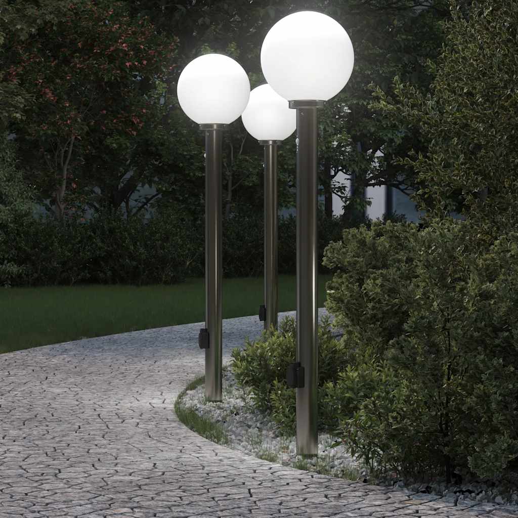 Vidaxl bolderverlichting met sensor en stopcontact 3 stuks 120 cm roestvrij staal ip44
