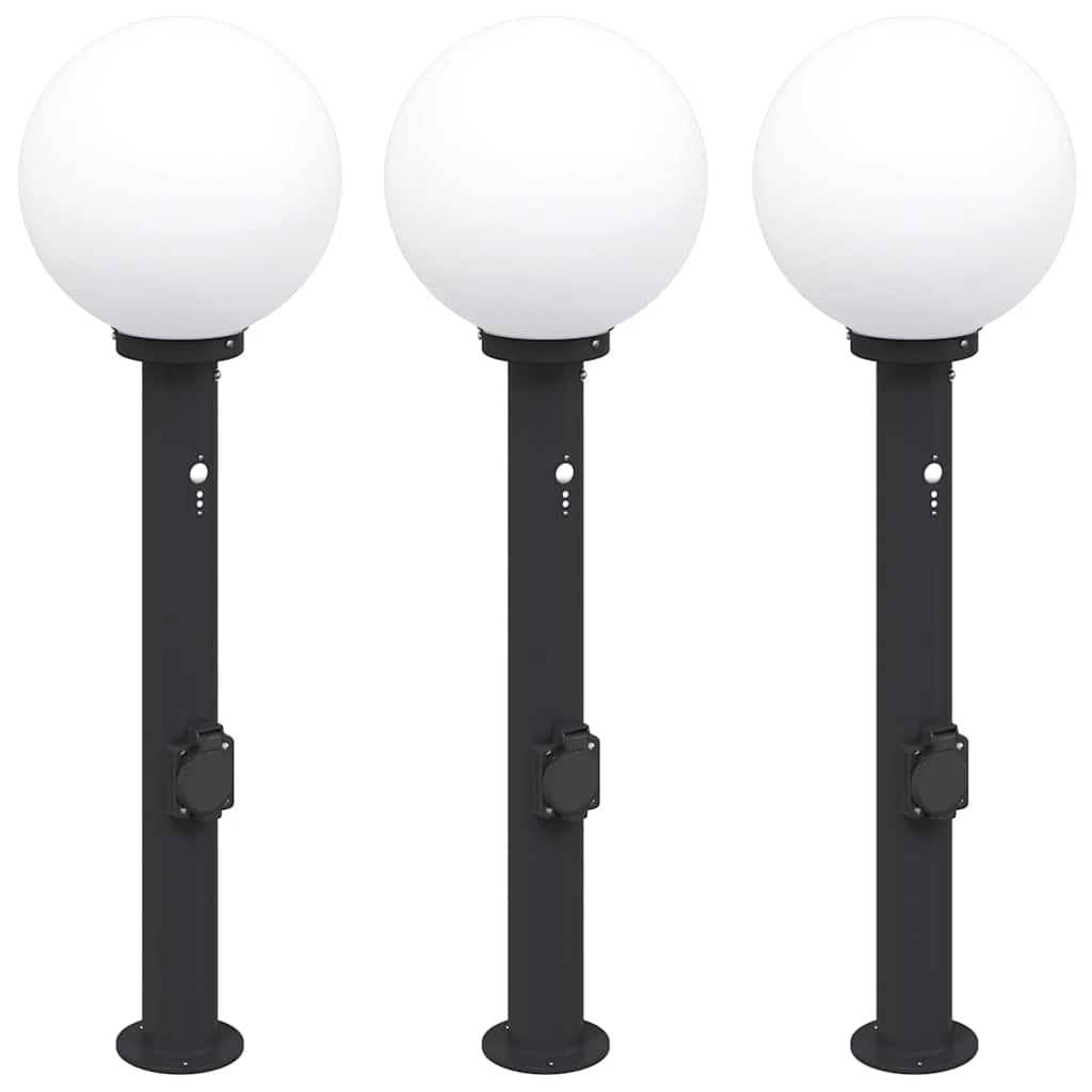 Vidaxl bolderverlichting met sensor en stopcontact 3 stuks 80 cm zwart ip44