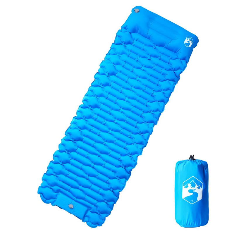Colchón de campamento de Vidaxl con almohada Auto-bloqueo azul