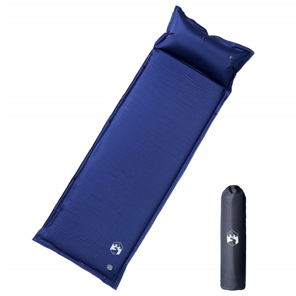Materasso da campeggio Vidaxl con cuscino autoprodotta singola blu navy