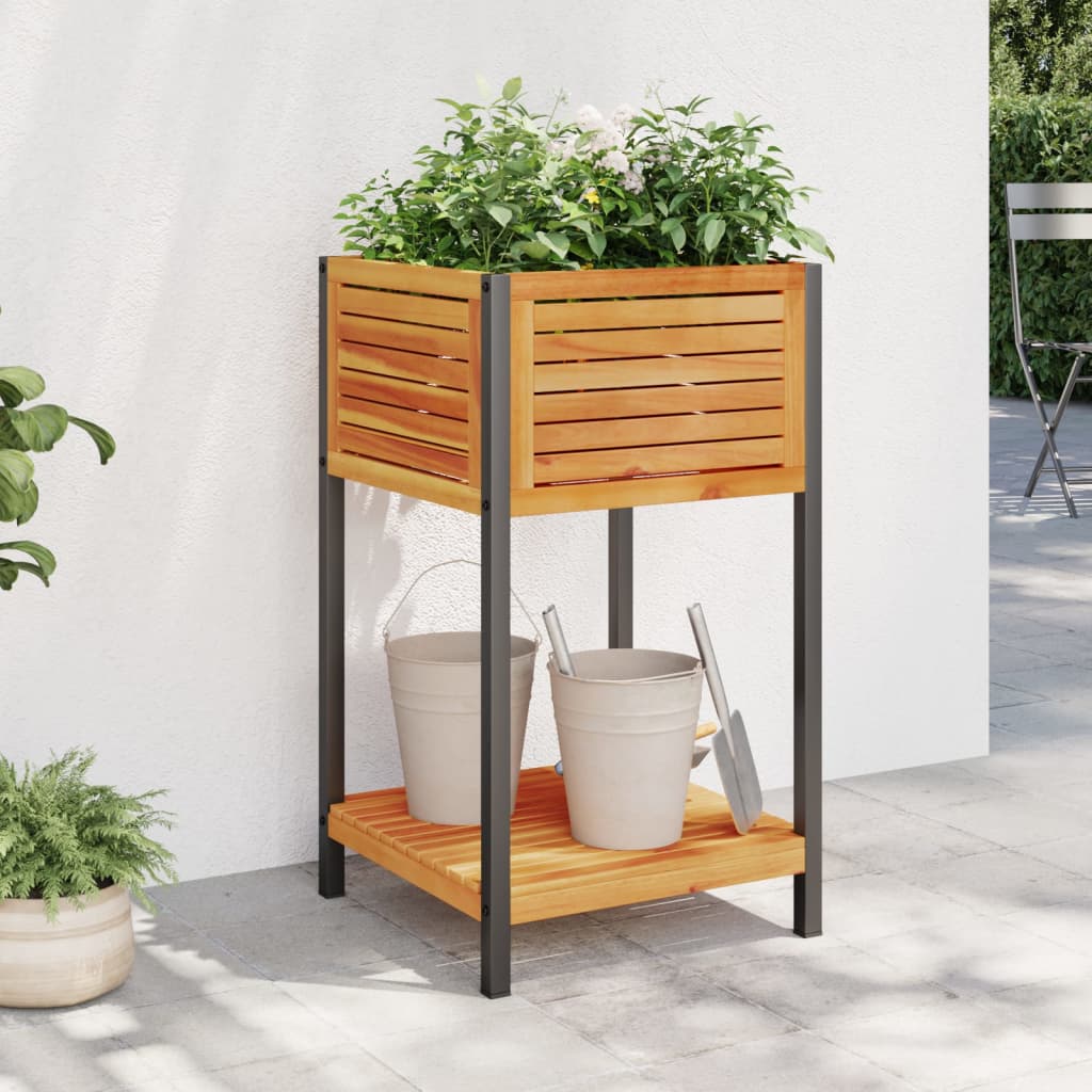 Scatola di pianificazione Vidaxl con scaffale 45x45x80 cm Acacia solida in legno e acciaio