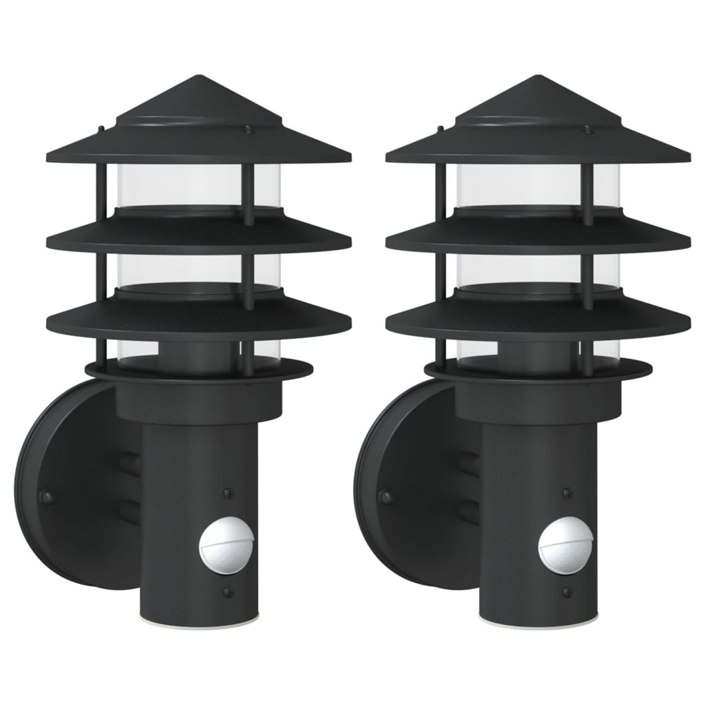 Vidaxl Lámparas de pared al aire libre 2 st con sensores de acero inoxidable negro