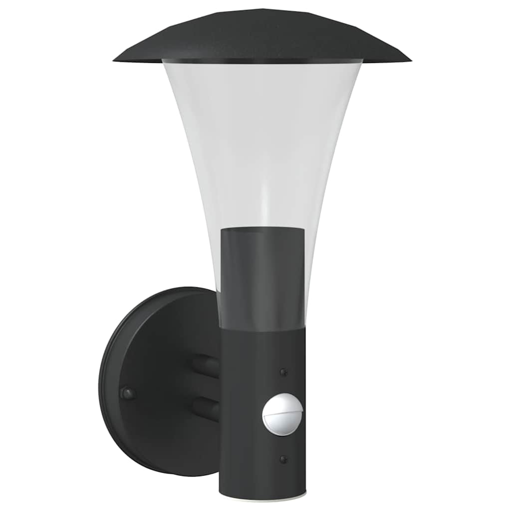 Vidaxl Lámpara de pared al aire libre con sensor de acero inoxidable negro