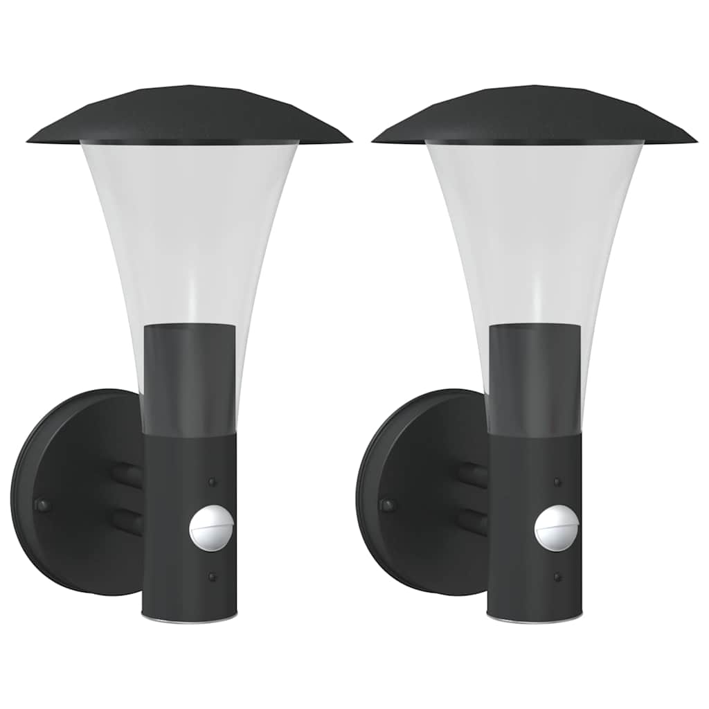 Vidaxl Lampade a parete da esterno 2 St con sensori in acciaio inossidabile nero