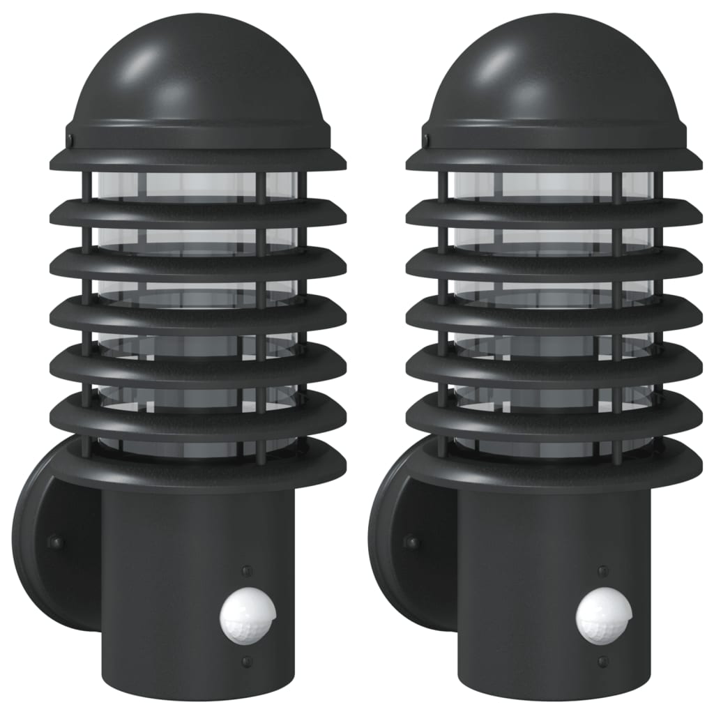 Vidaxl Lámparas de pared al aire libre 2 st con sensores de acero inoxidable negro