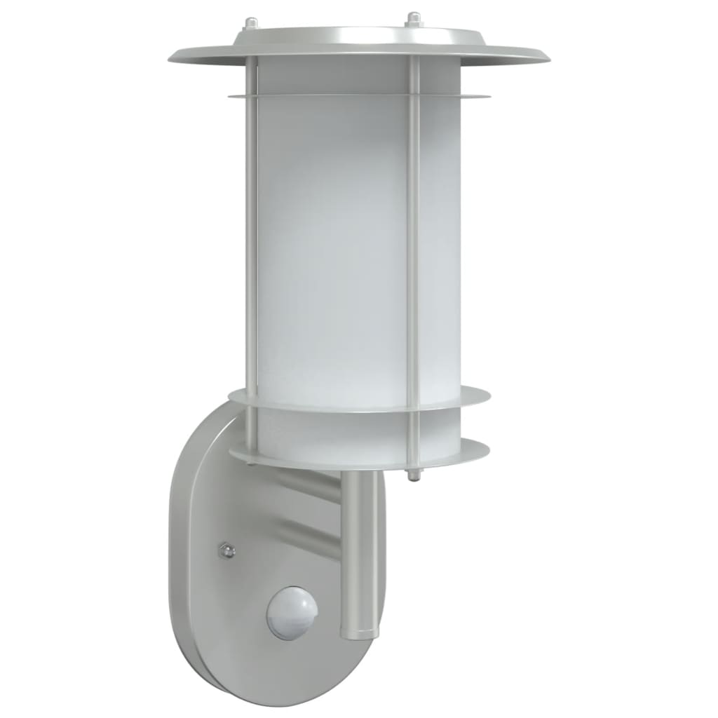 Lámpara de pared al aire libre Vidaxl con sensor de acero inoxidable de color plateado