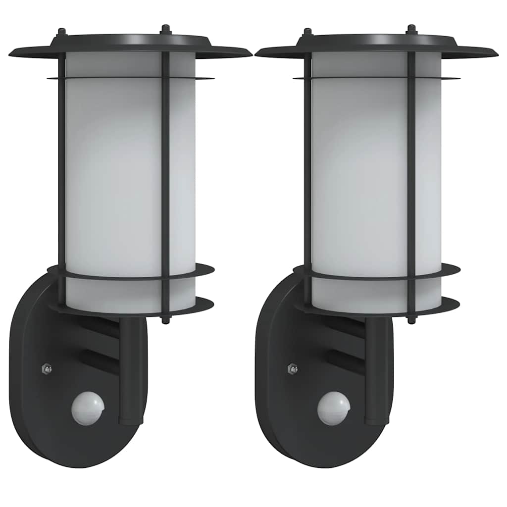 Vidaxl Lámparas de pared al aire libre 2 st con sensores de acero inoxidable negro