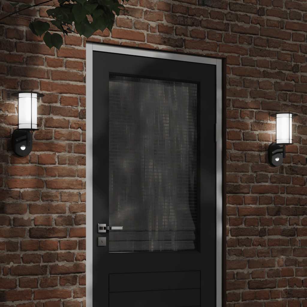 Vidaxl Lámparas de pared al aire libre 2 st con sensores de acero inoxidable negro