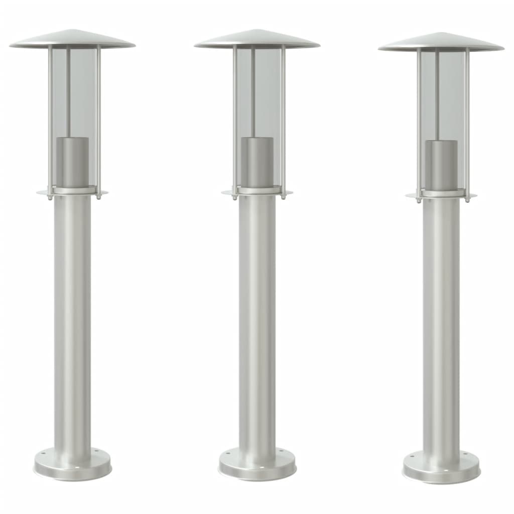 Lampada da terra per esterni Vidaxx 3 pezzi 60 cm in acciaio inossidabile color argento