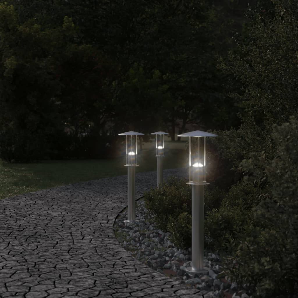 Lampada da terra per esterni Vidaxx 3 pezzi 60 cm in acciaio inossidabile color argento