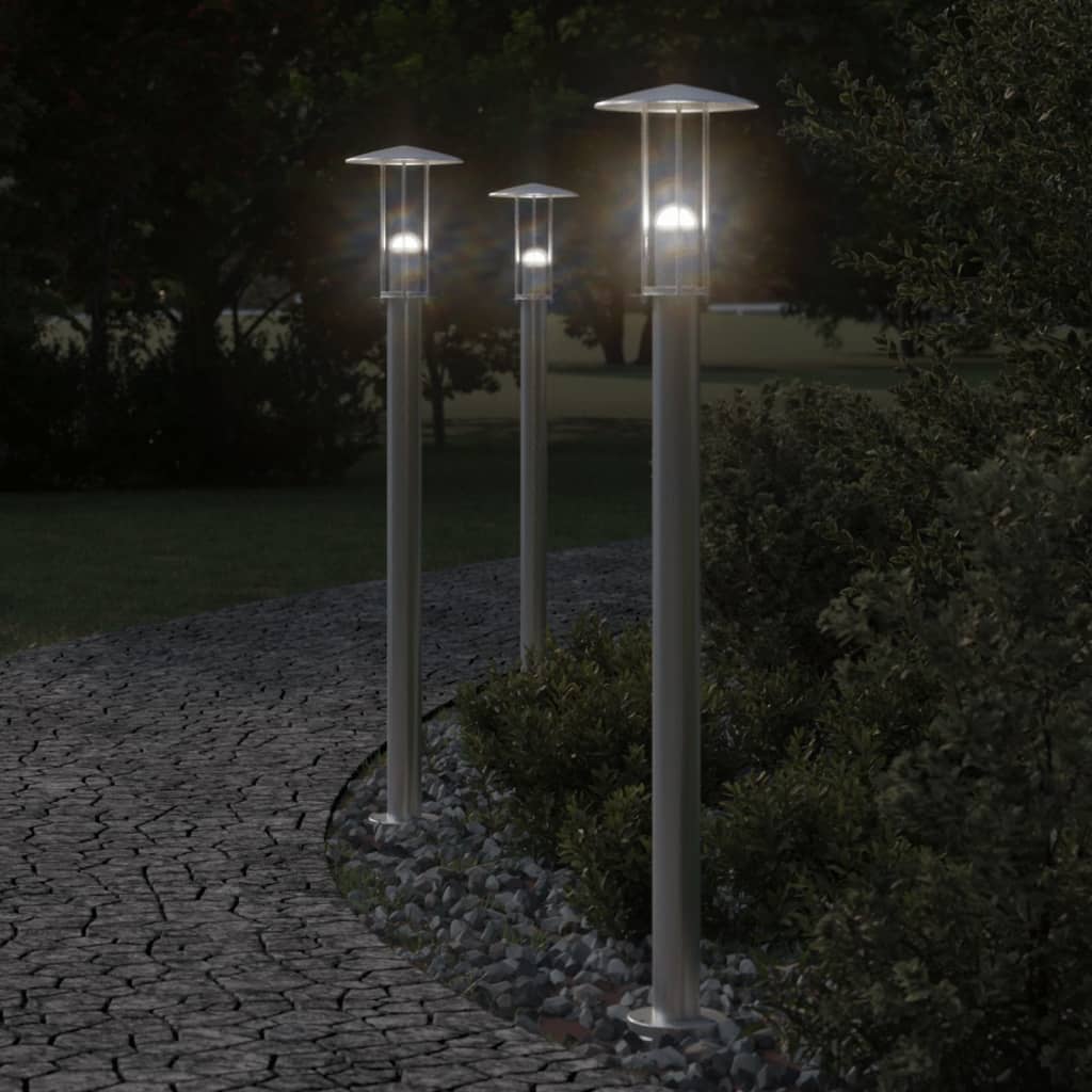 Lampada da pavimento Vidaxl per color argento in acciaio inossidabile da 3 St 100 cm