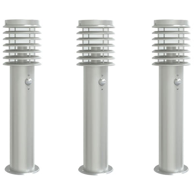 Vidaxl afuera de pisos 3 st con sensores de plata de acero inoxidable de 60 cm