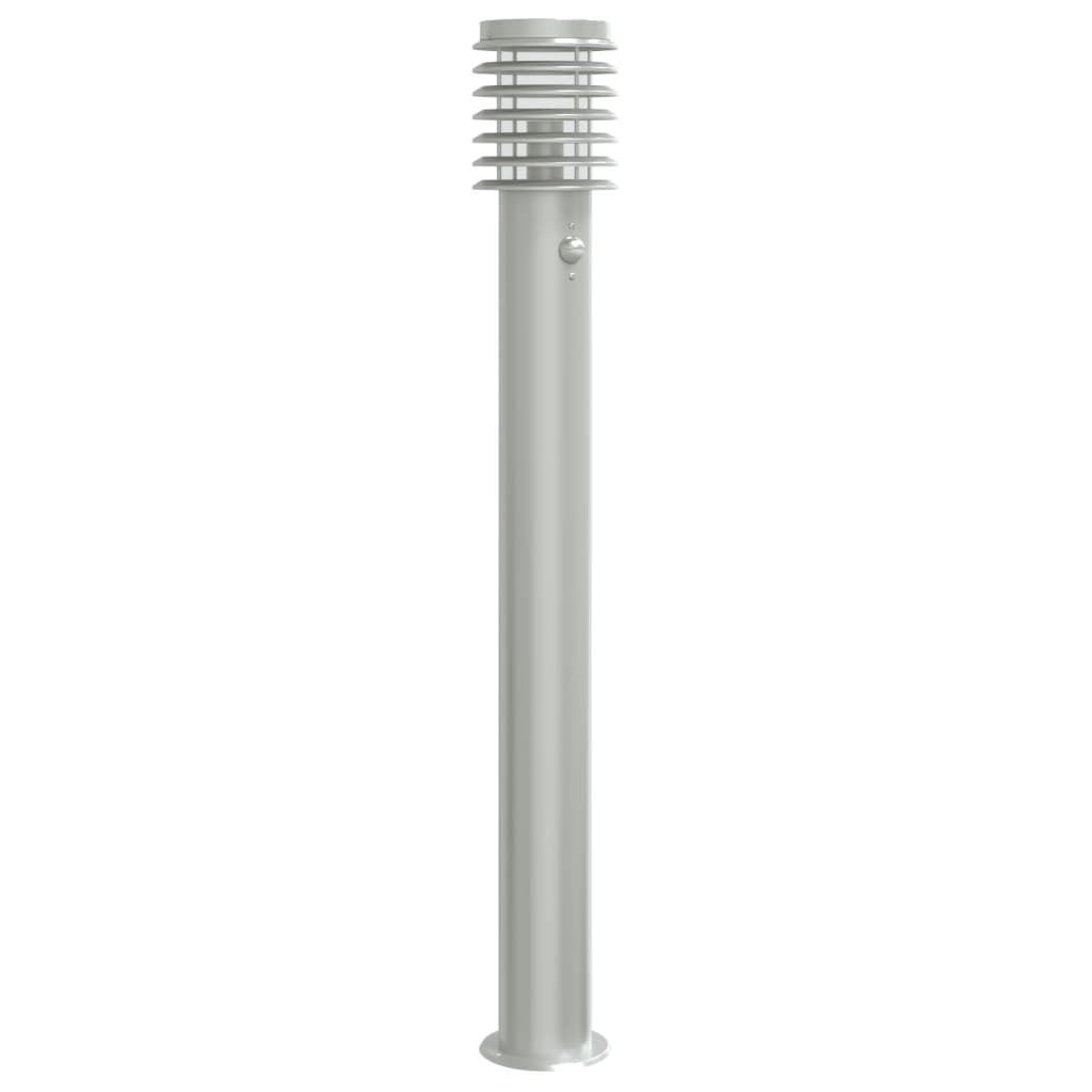 Lampada da pavimento Vidaxl per l'esterno con sensore in acciaio inossidabile da 110 cm in argento