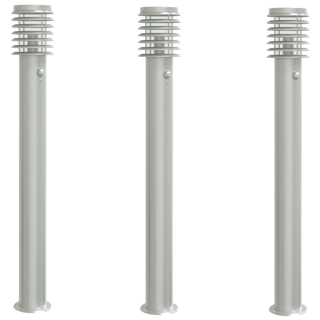 Vidaxl afuera de pisos 3 st con sensores de 110 cm de plata de acero inoxidable