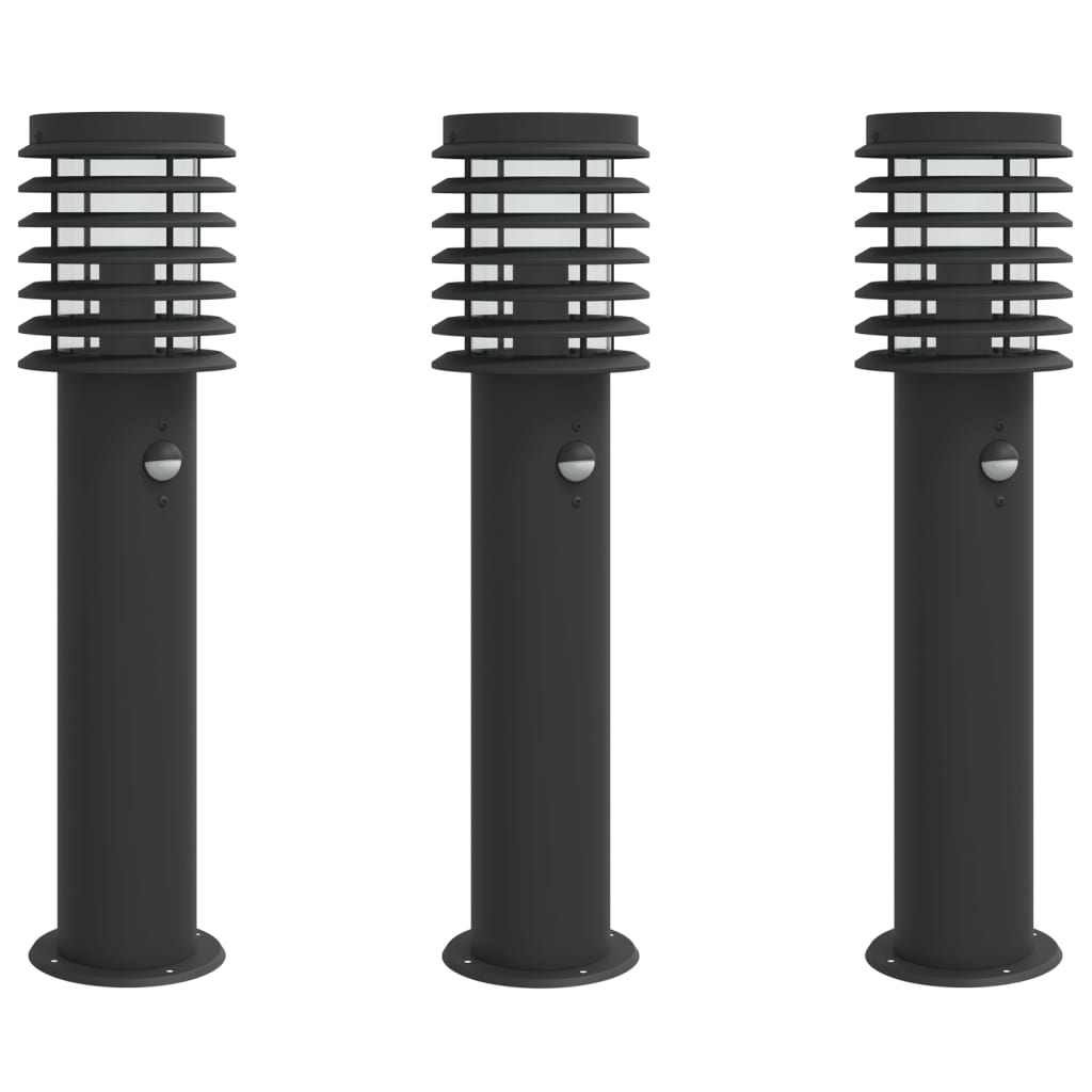Vidaxl Lampade per pavimenti per esterni 3 St con sensori in acciaio inossidabile nero