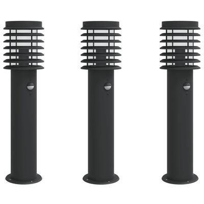 Vidaxl buitenvloerlampen 3 st met sensors roestvrijstaal zwart