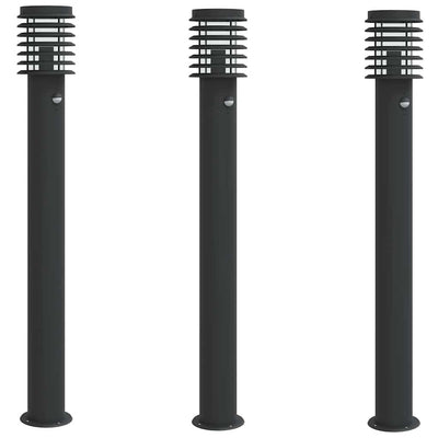 Vidaxl Lámparas de piso exterior 3 st con sensores de 110 cm de acero inoxidable negro