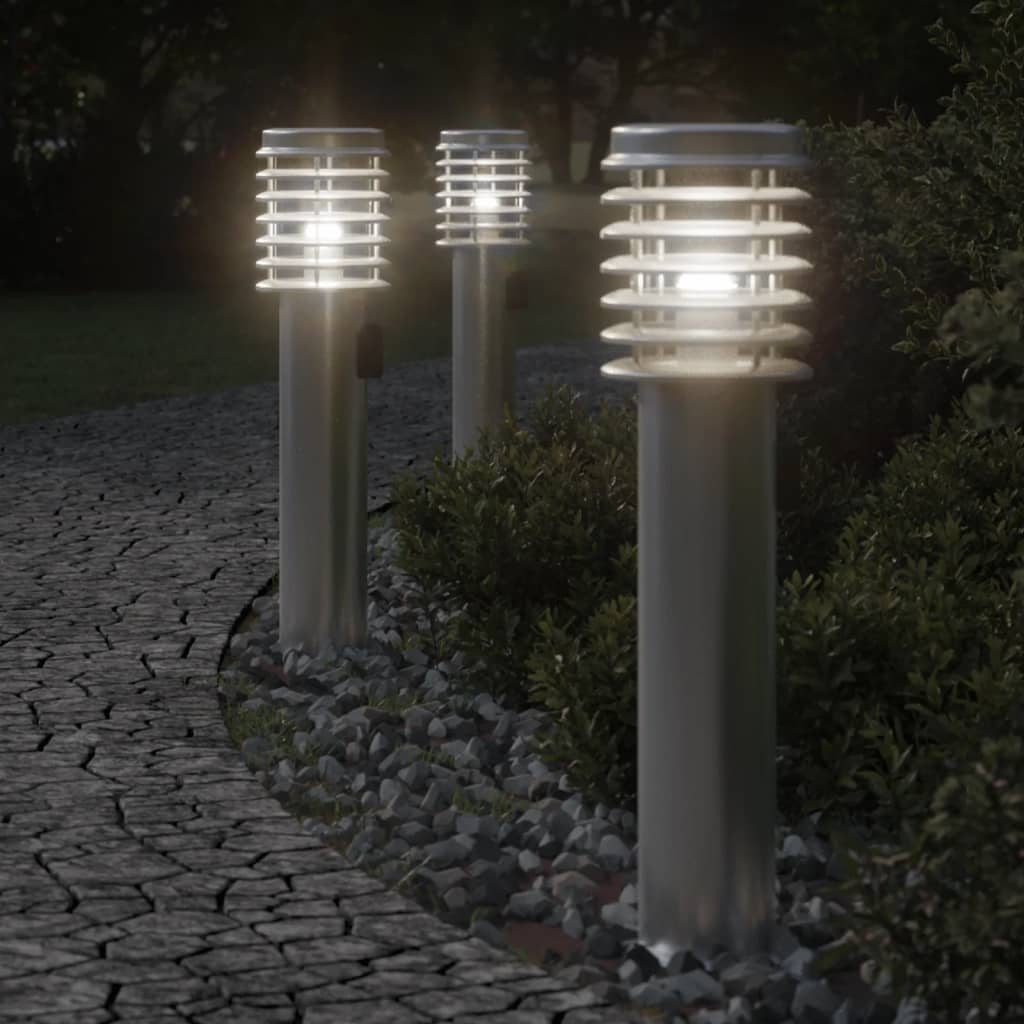 Vidaxl Lámparas exteriores de piso 3 ST SECTULAR 60 cm de plata de acero inoxidable