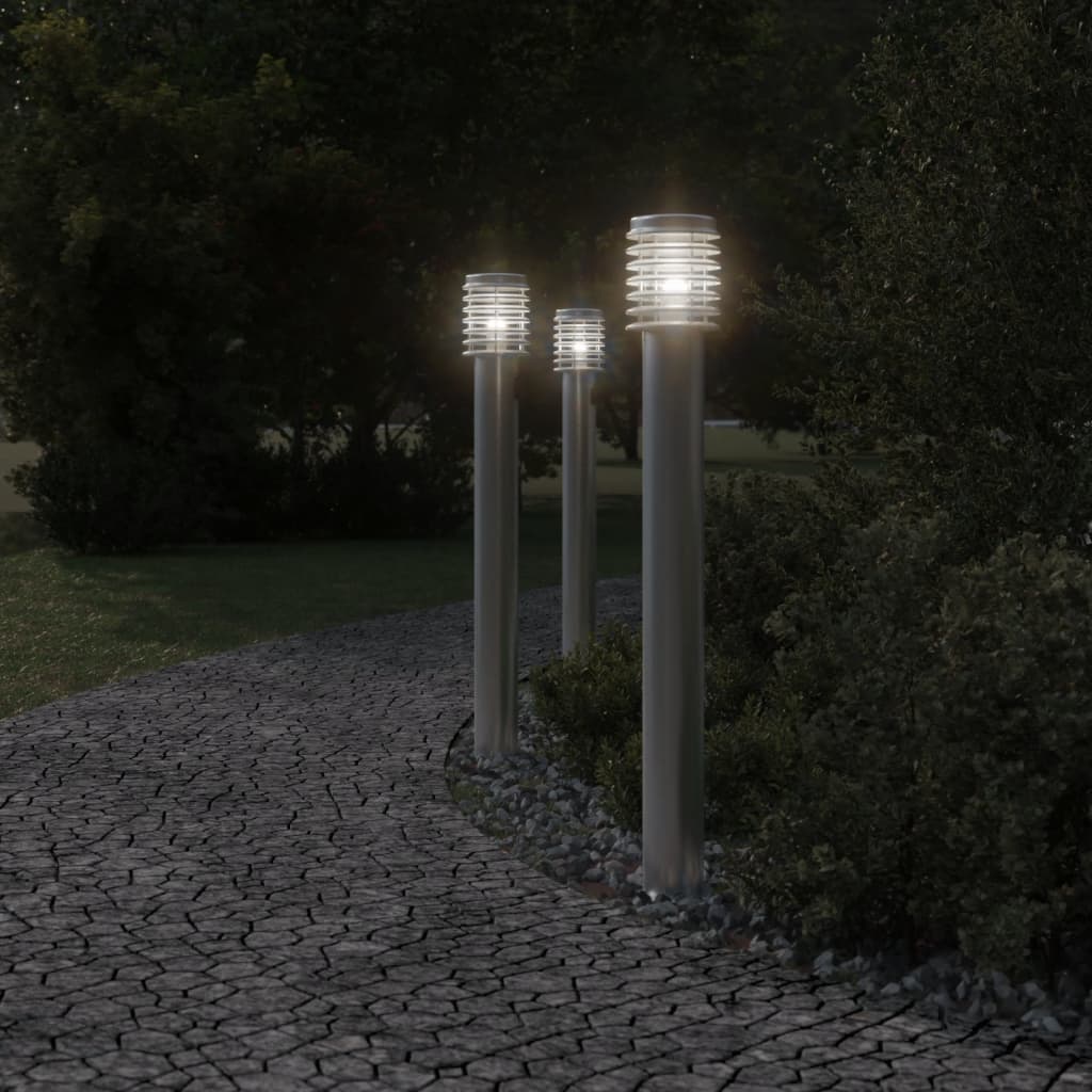 Vidaxl Lámpara de pie exterior con enchufe de 110 cm de acero inoxidable plateado