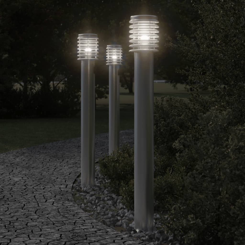 Vidaxl Lámpara de pie exterior con enchufe de 110 cm de acero inoxidable plateado